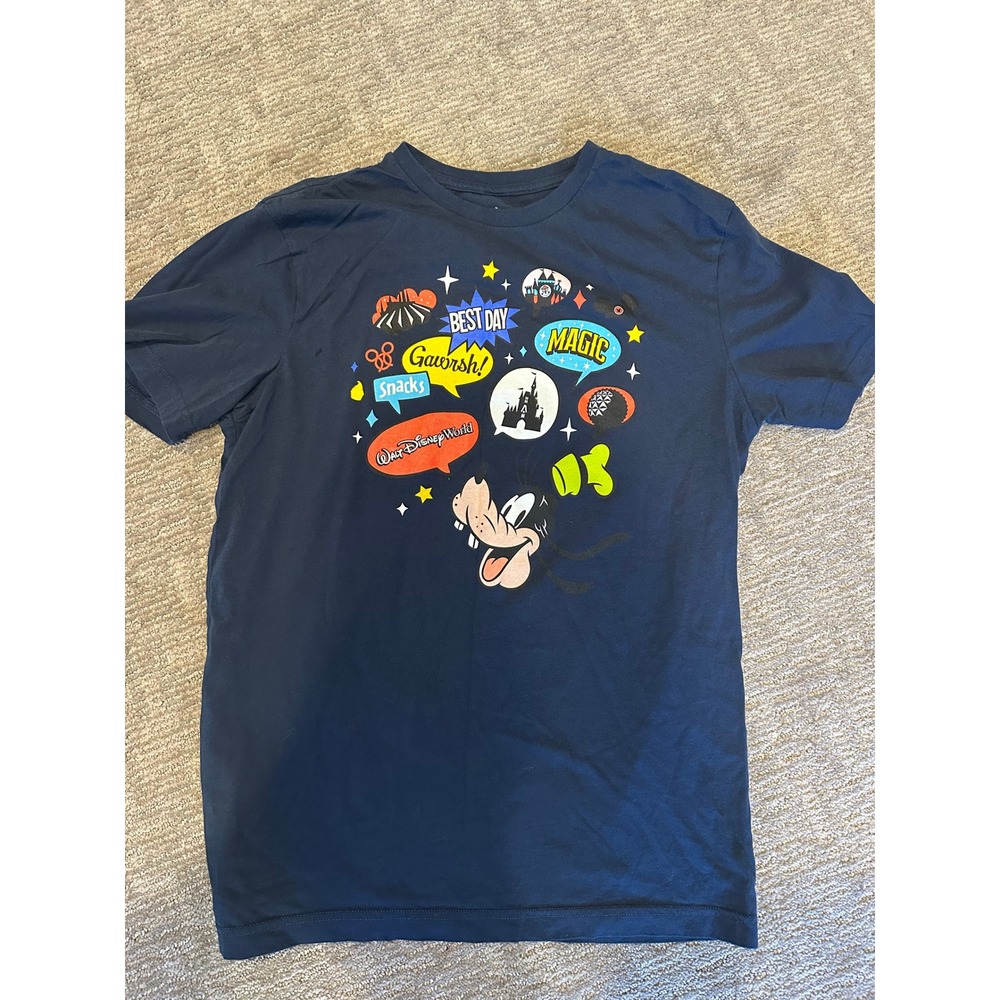 Walt Disney World Goofy Graphic Tee Navy Blue Mens Medium Best Day Magic Shirt